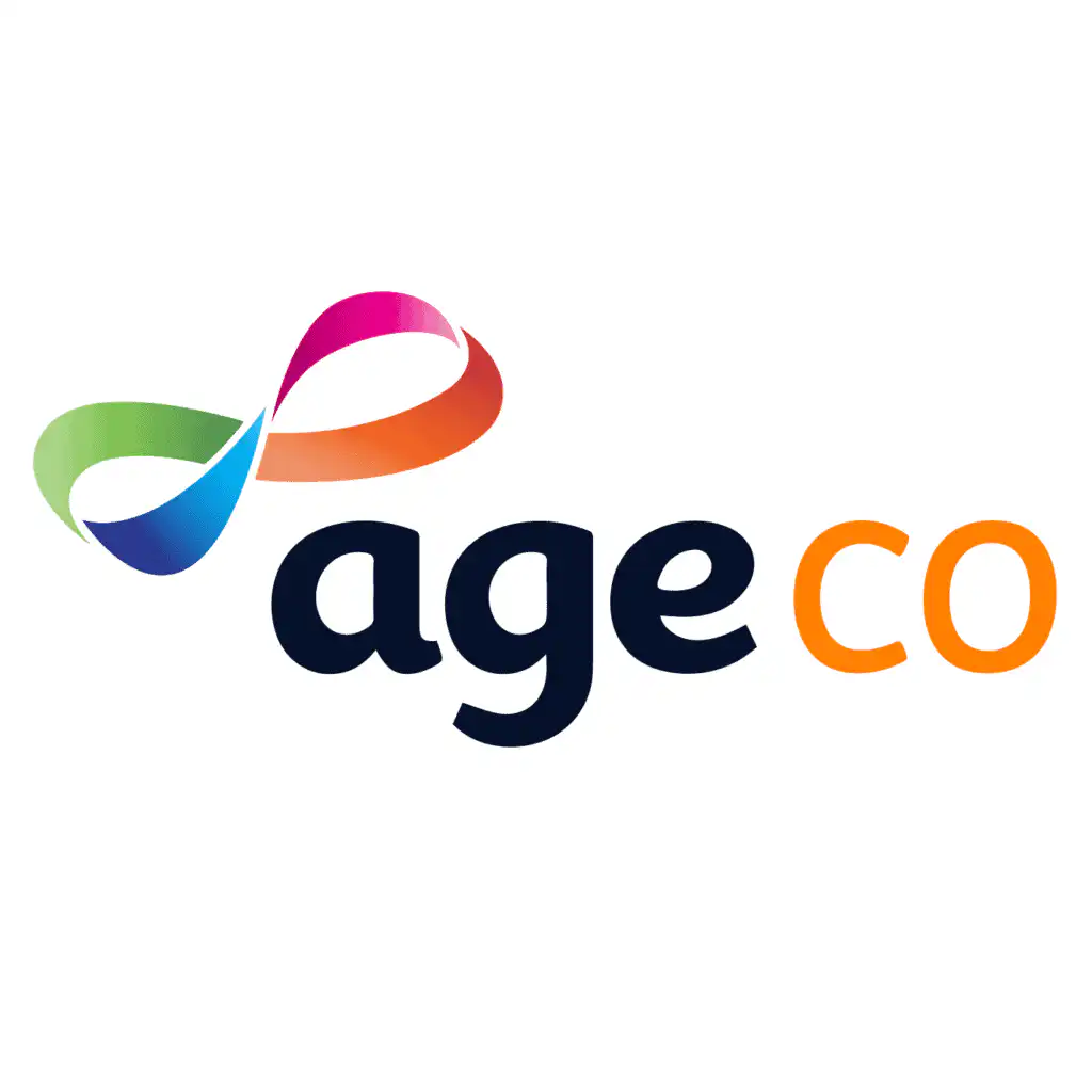 Age Co logo with colourful infinity symbol, representing travel and lifestyle services.