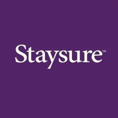 StaySure logo on purple background, travel insurance provider.
