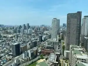 Tokyo city skyline with skyscrapers and urban landscape.