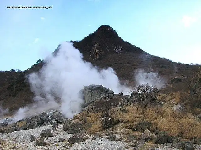 Hot Springs and Mount Fuji in the background.