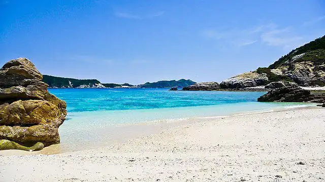 Beautiful Okinawa beach with turquoise waters and white sand.