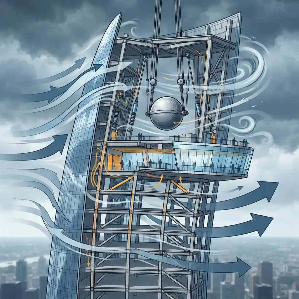 How do observation decks handle high winds and building sway?